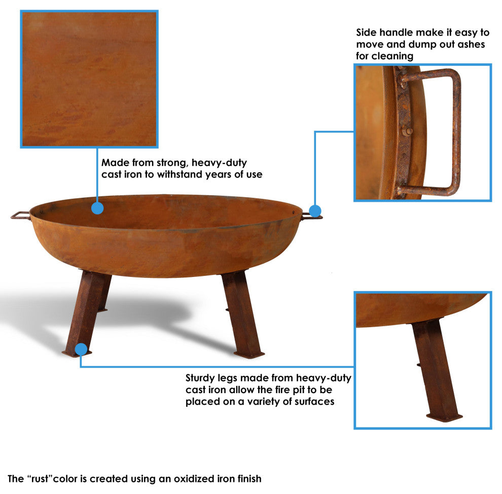 Sunnydaze Small Rustic Cast Iron Wood-Burning Fire Pit Bowl, 24"