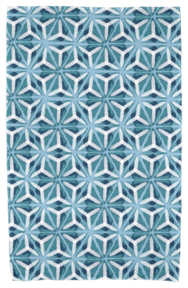 Water Mosaic, Geometric Print Beach Towel, Teal