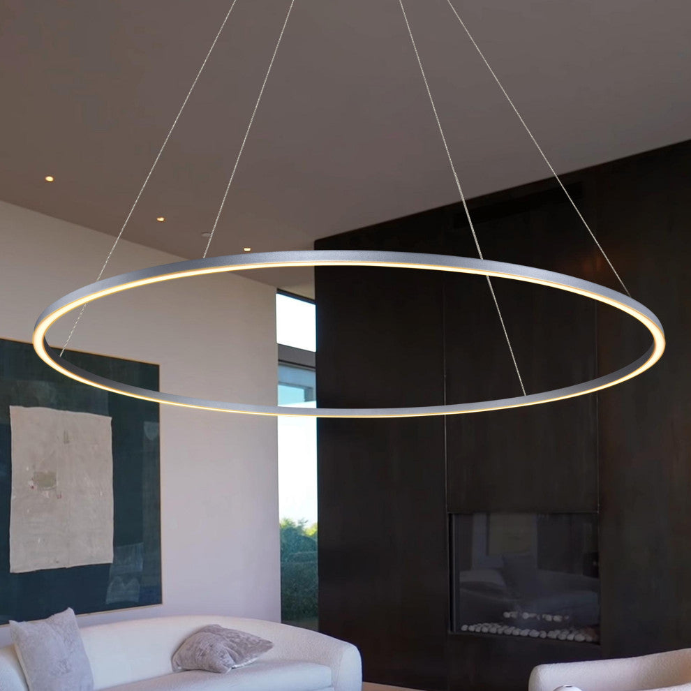 60" Tania ETL Certified Integrated LED Circular Adjustable Chandelier, Silver