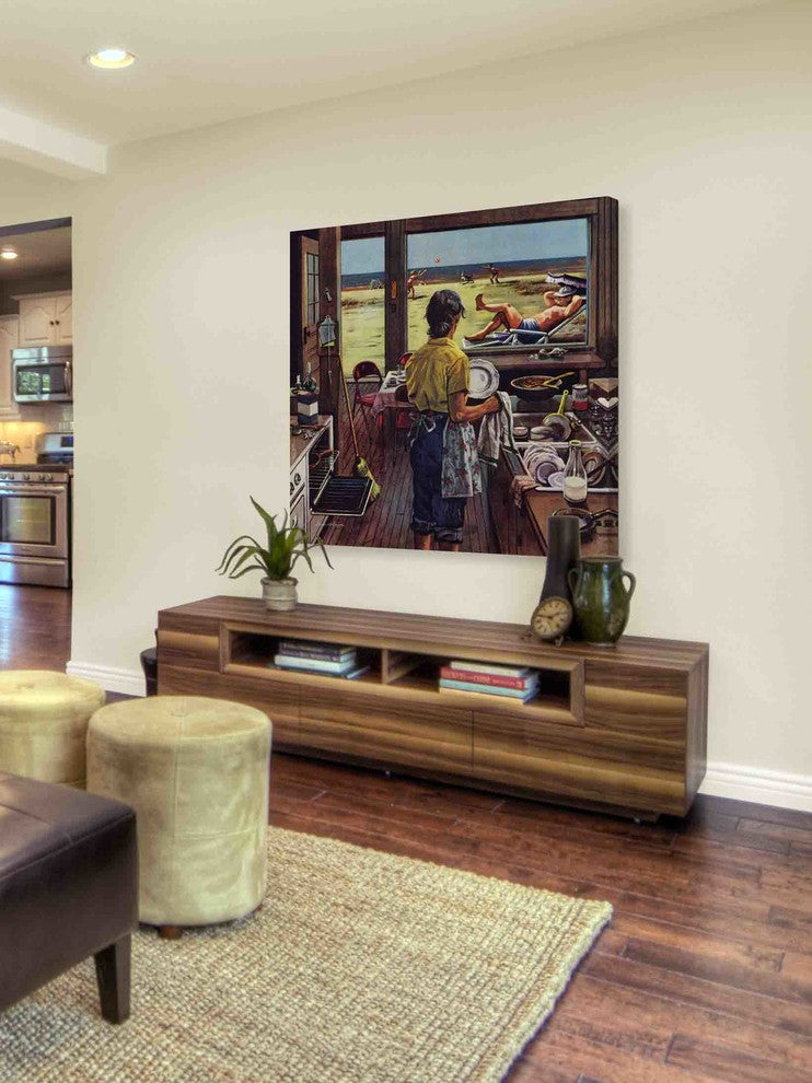 "Doing Dishes at the Beach" Print on Canvas by Stevan Dohanos