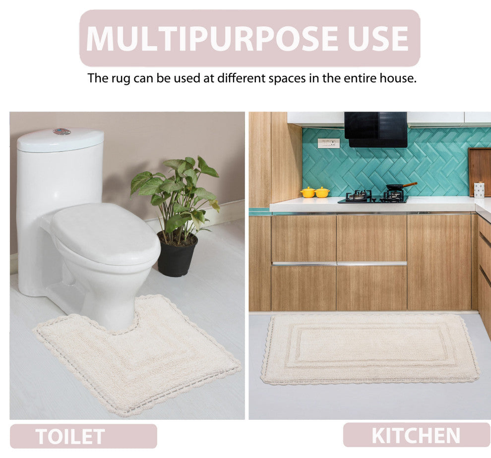 Casual Elegance Reversible Bath Rugs Set, 24x40 Rectangle, Ivory