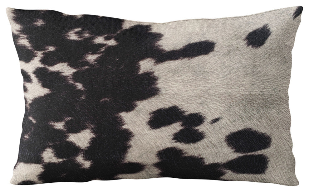 Plutus Black Cowhide Animal Luxury Throw Pillow, 12"x20"