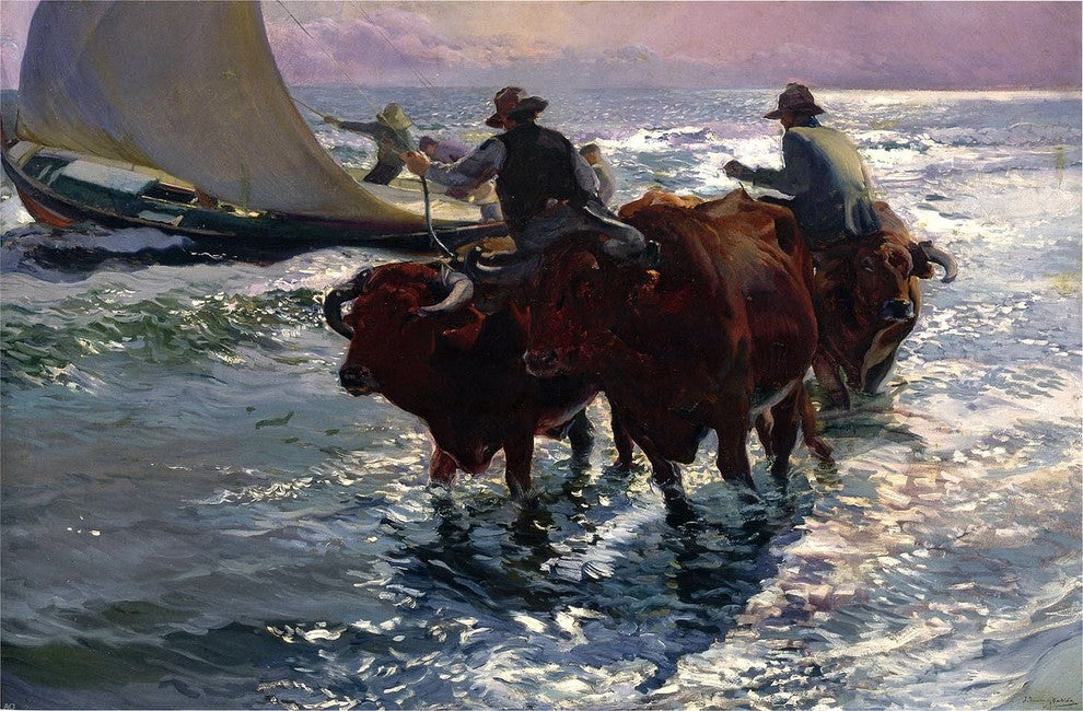 Joaquin Sorolla Y Bastida Bulls in the Sea - 18" x 27" Premium Canvas Print