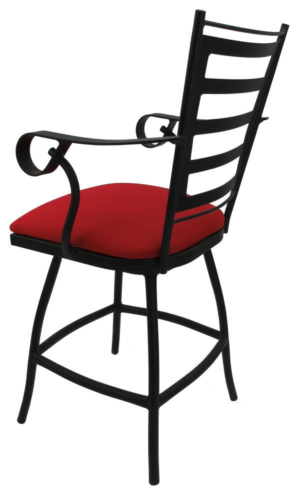 Outdoor Indoor Swivel Bar Stool Counter, Red Linen - Black, 26"