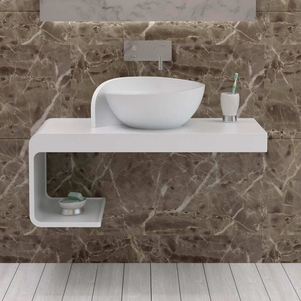ADM Circle Countertop Vessel Sink, White, 20", Matte White