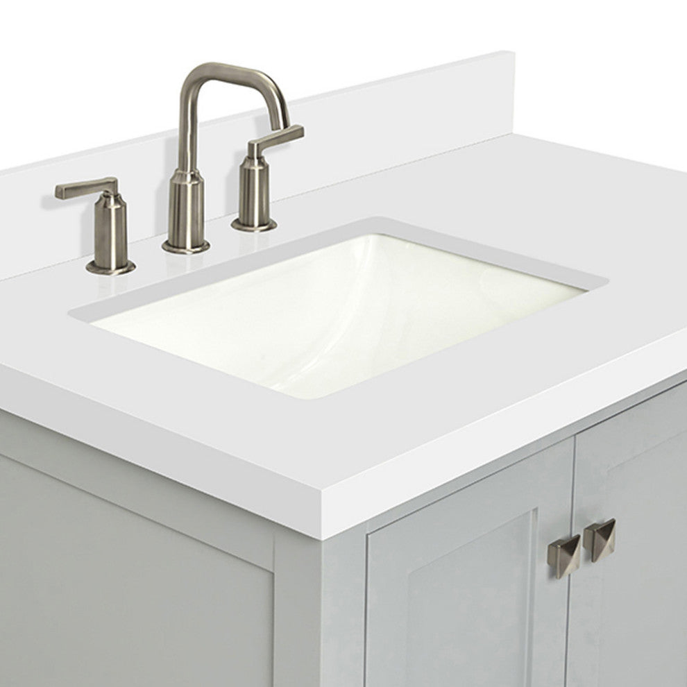 ARIEL Cambridge 37" Left Offset Rectangle Sink Gray Bathroom Vanity Quartz Top