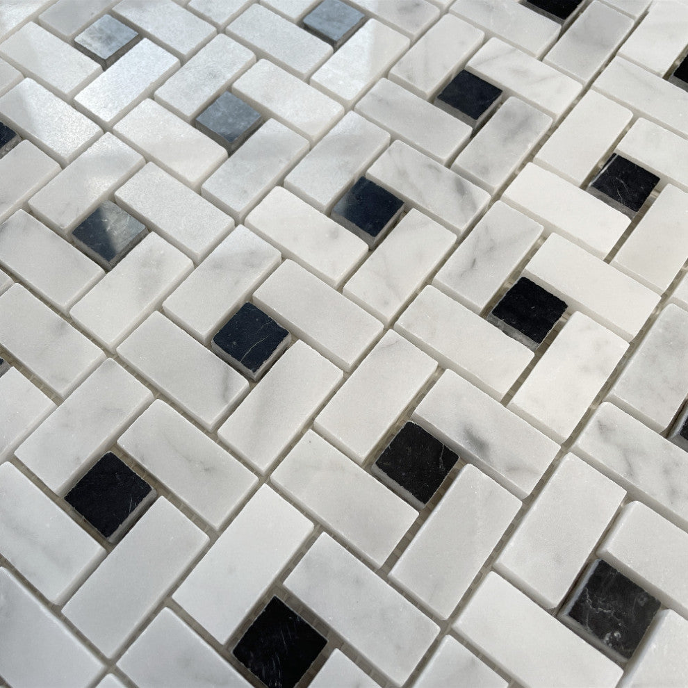 Carrara White Venato Marble Pinwheel Windmill Mosaic Tile Polished, 1 sheet