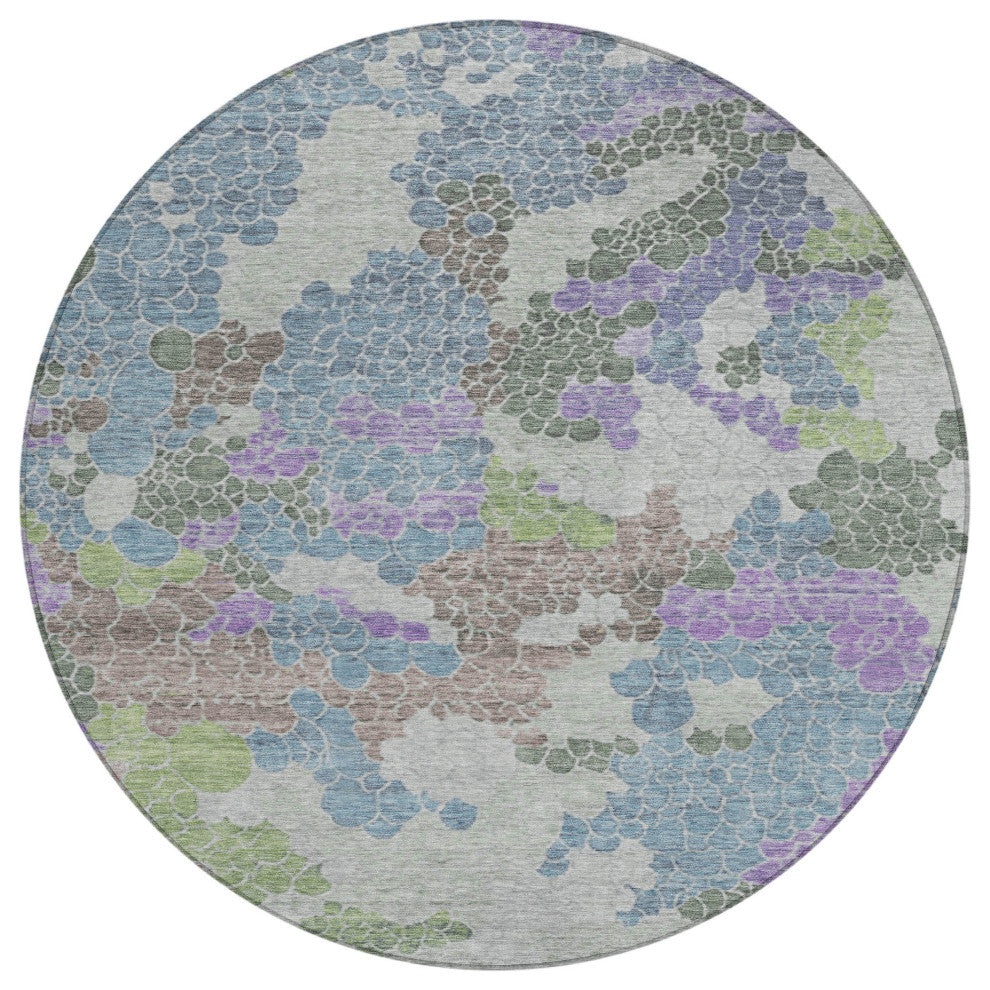 Machine Washable Indoor/Outdoor Chantille ACN1906 Blue 8' x 8' Round Rug