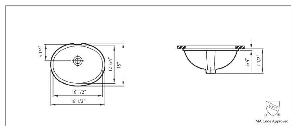Oval Undermount Sink, White, 18.5"