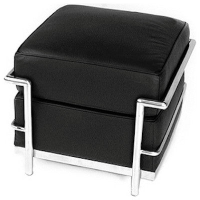 Le Corbusier Petit Italian Leather Ottoman, Black