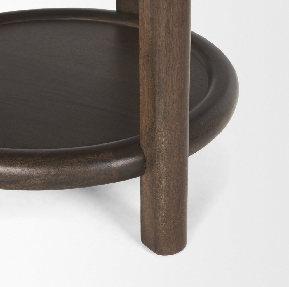 Romi Dark Brown Wood With Bottom Shelf Round Accent Table