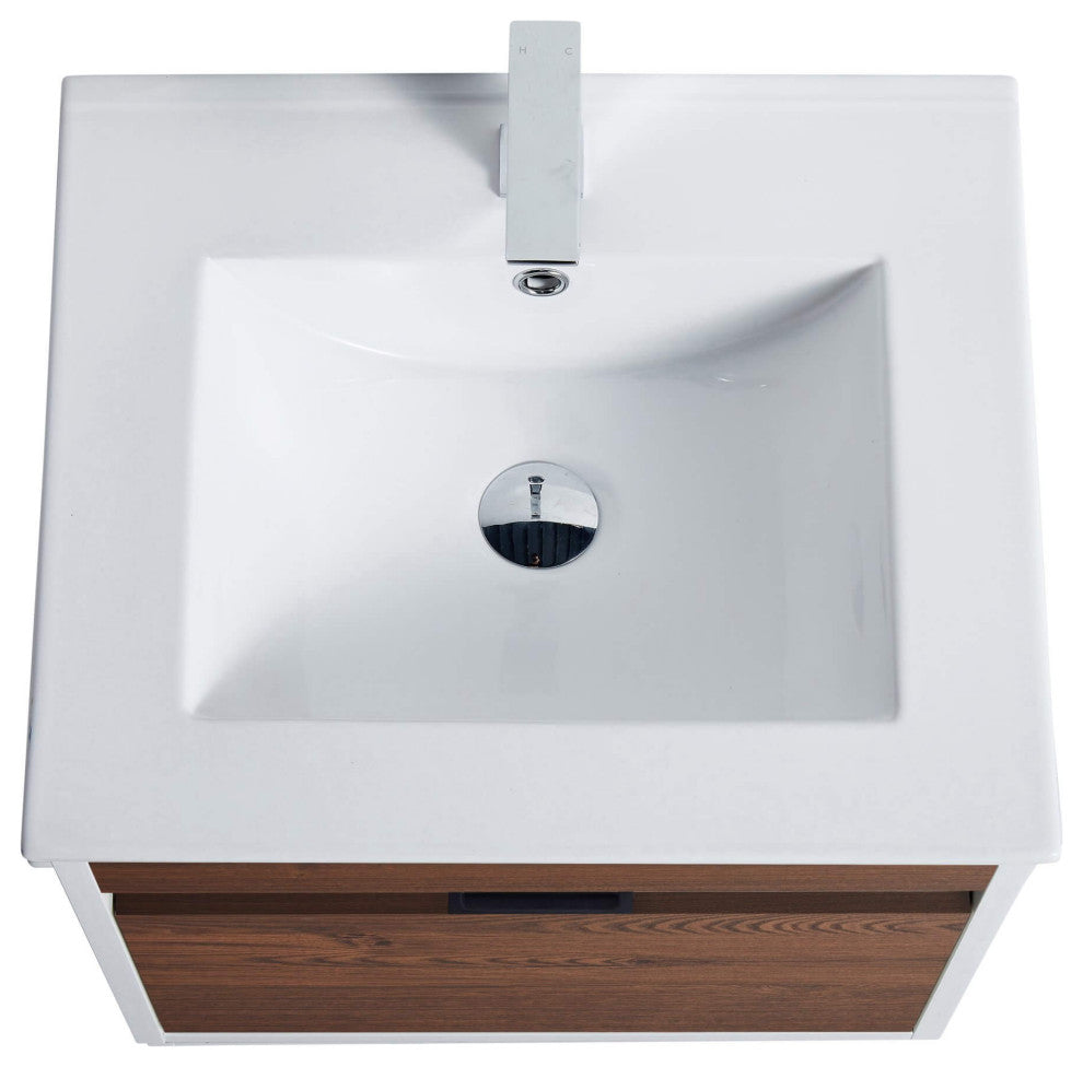 Alpine Wall Mount Bathroom Vanity and Sink, Brown Walnut, 20"