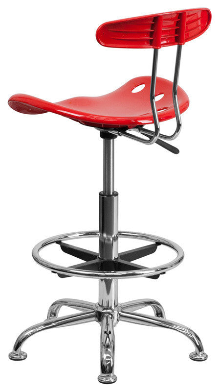 Vibrant Red and Chrome Drafting Stool With Tractor Seat