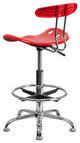 Vibrant Red and Chrome Drafting Stool With Tractor Seat