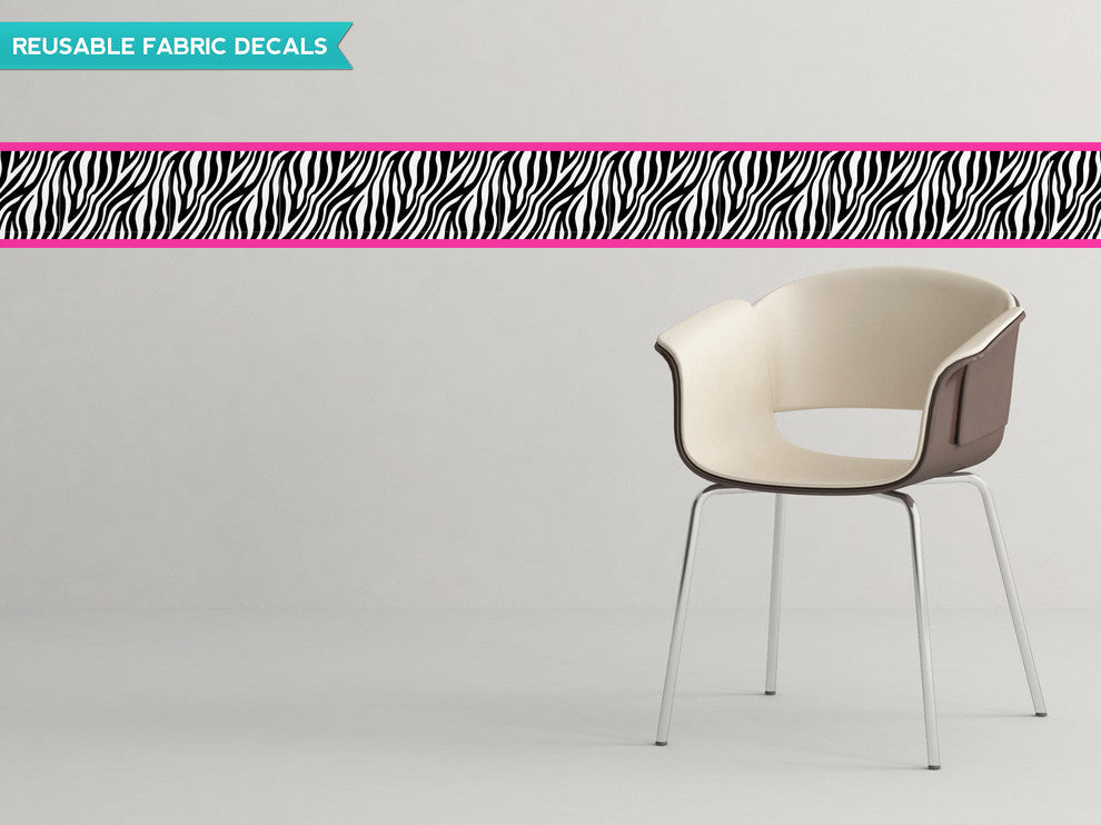 Zebra Wall Border Fabric Wall Decal, Set of 2, 25"x6" Sections, Pink