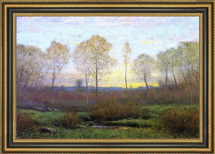 Dwight W Tryon Dawn Early Spring Framed Premium Canvas Print, 27"x18"