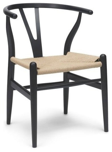 Y Wood Dining Chair, Black Frame With Natural Seat
