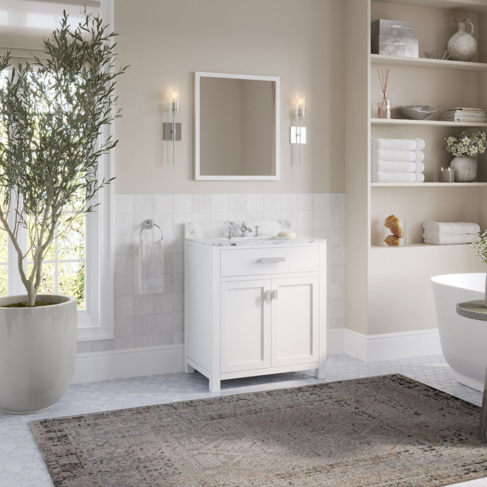 The Polaris Bathroom Vanity, Pure White, 30", Single Sink, Freestanding
