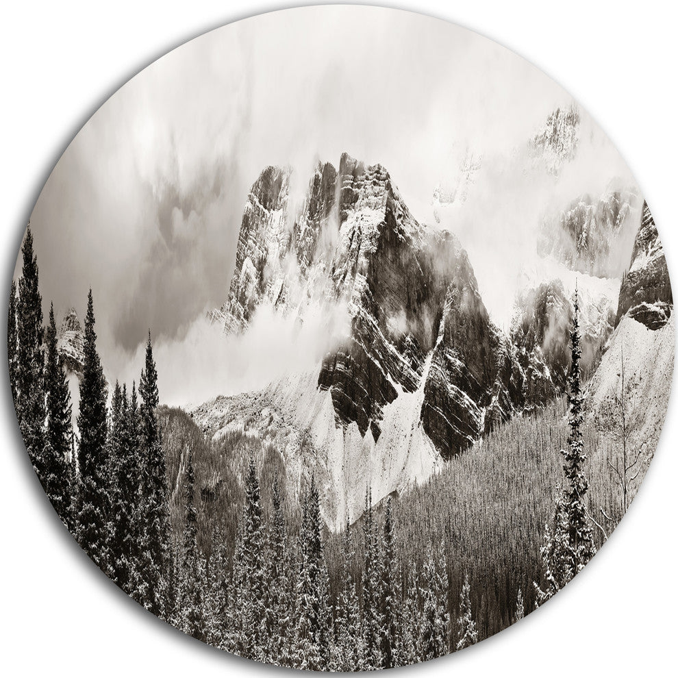 Snow Capped Hills And Bow Lake, Landscape Disc Metal Artwork, 11"