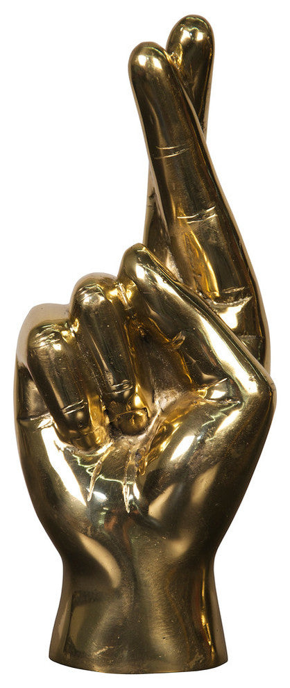 Fingers Crossed Hand Brass Sculpture