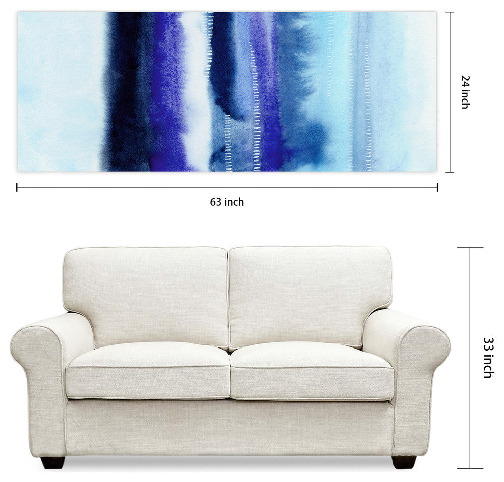 "Shorebreak Abstract A" Blue Abstract Wall Art Tempered Glass Wall Art 63" x 24"