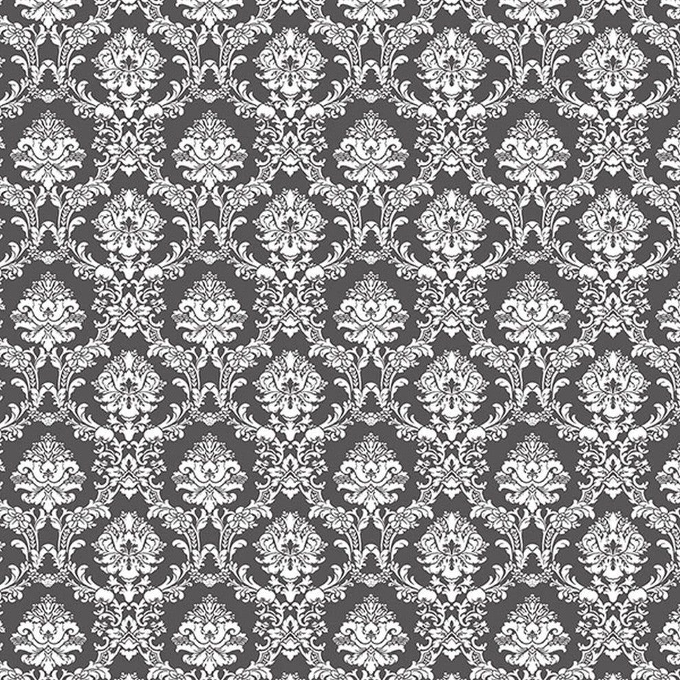 Stripes And Damasks, Classic Damask Stripes White, Gray Wallpaper Roll