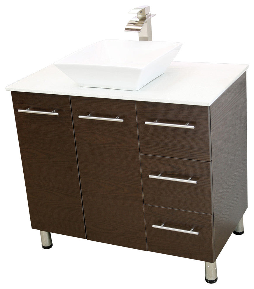 Windbay 36" Free Standing Vanity, Brown, White Stone Countertop
