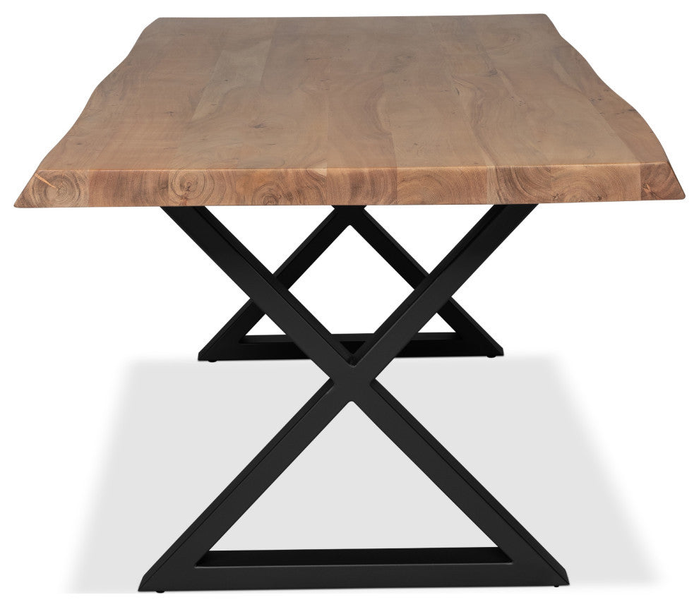 Brooks Dining Table, X Base, 40"x92", Teak Top, Black Base