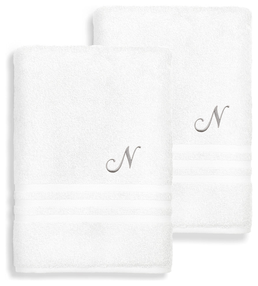 Denzi Bath Sheets With Monogrammed Letter, Set of 2, N