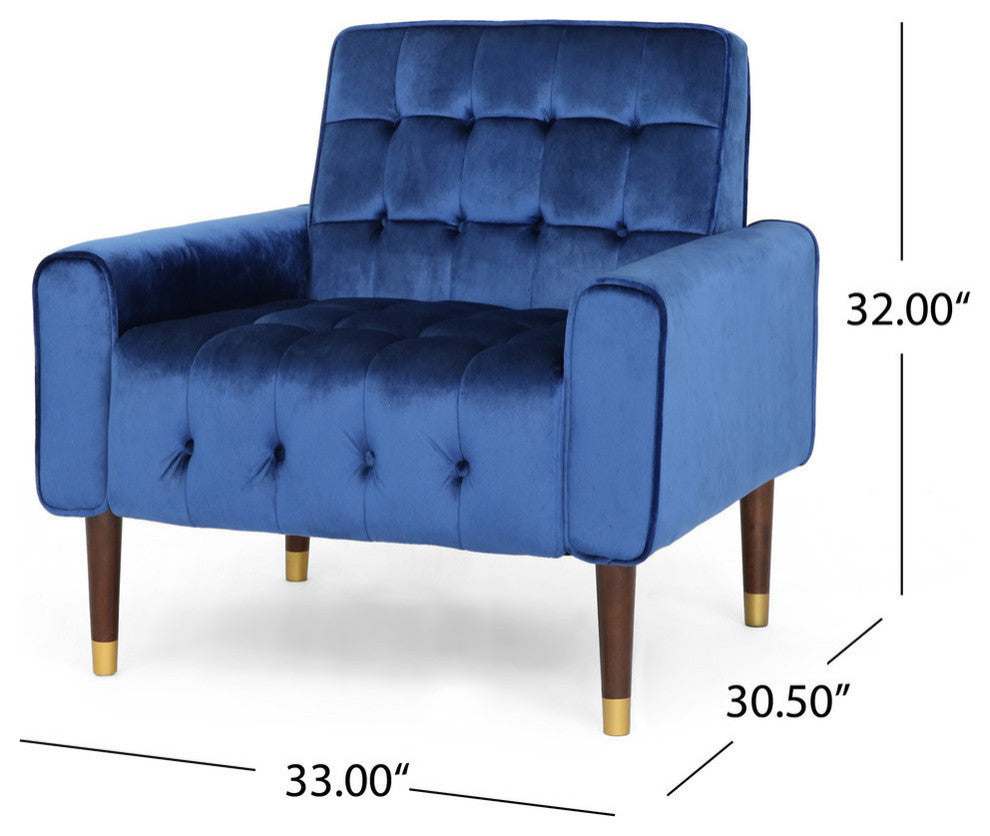 GDF Studio Betsy Modern Button-Tufted Waffle Stitching Velvet Armchair, Navy Blue