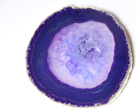 Purple Agate Coasters (Set of 4), Silver