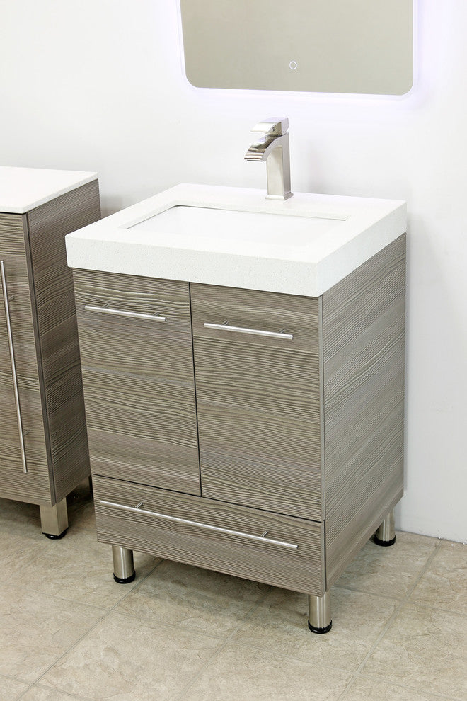 Windbay 24" Freestanding Vanity, Taupe Grey, White Integrated Sink and Countertop