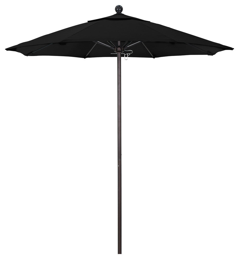 7.5' Bronze Push Lift Fiberglass Rib Aluminum Umbrella, Olefin, Black