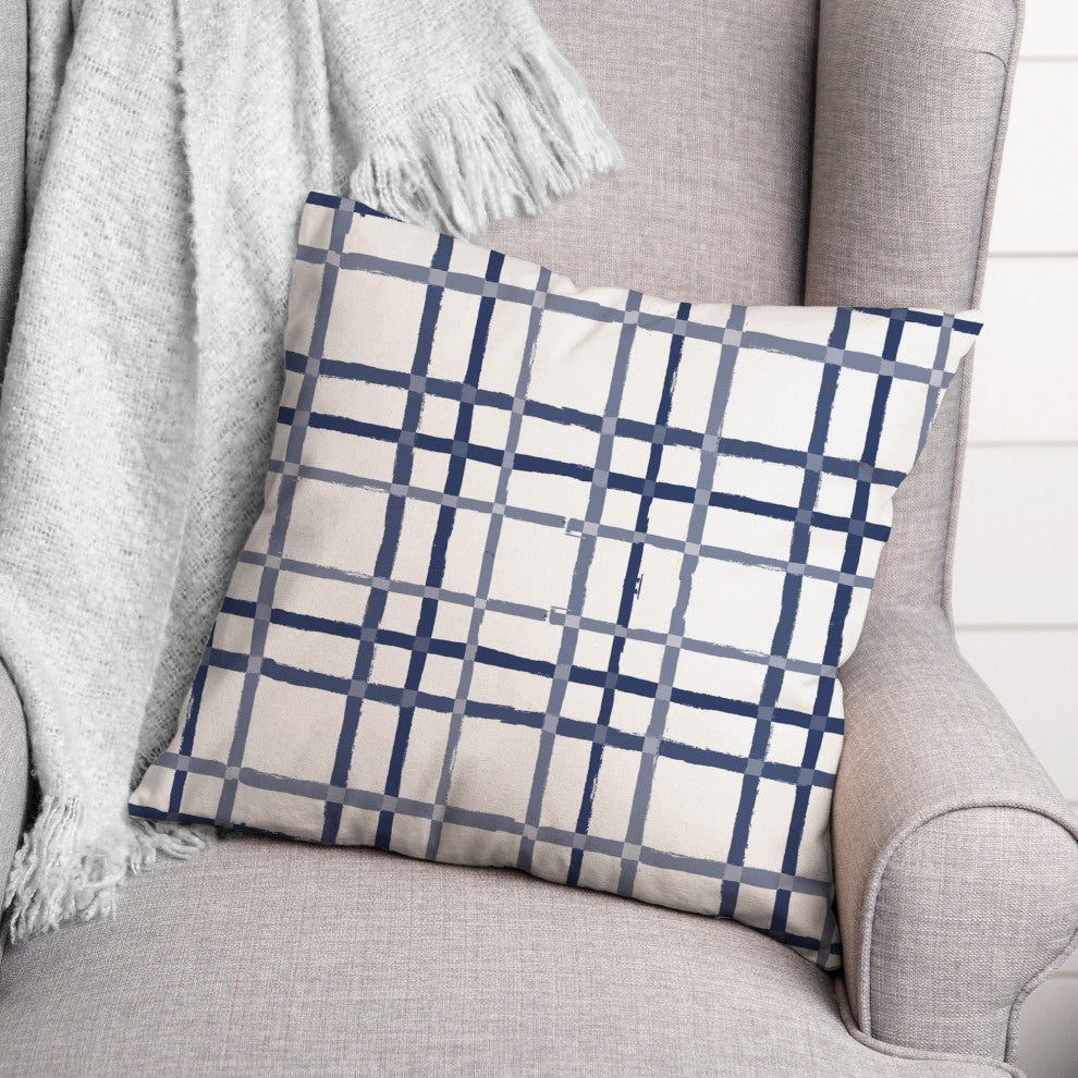 Blue Gray Plaid 18x18 Throw Pillow