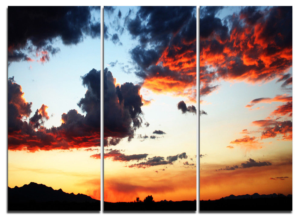 "Blazing Sky With Clouds Panorama" Metal Wall Art, 3 Panels, 36"x28"