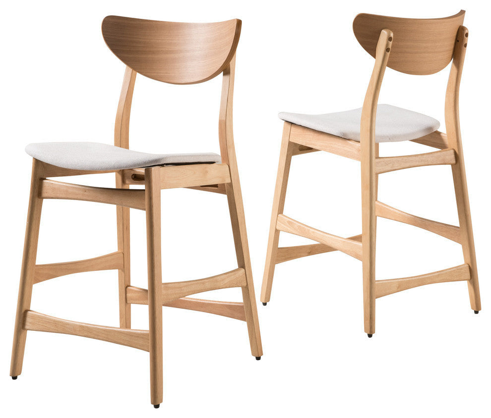 GDF Studio Molle Mid-Century Design Counter Stools, Beige/Oak, Set of 2