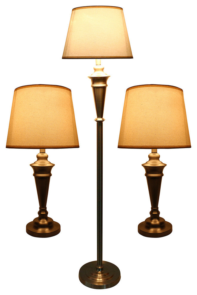 Peterson Set of 3 Table and Floor Lamps, Brushed Nickel