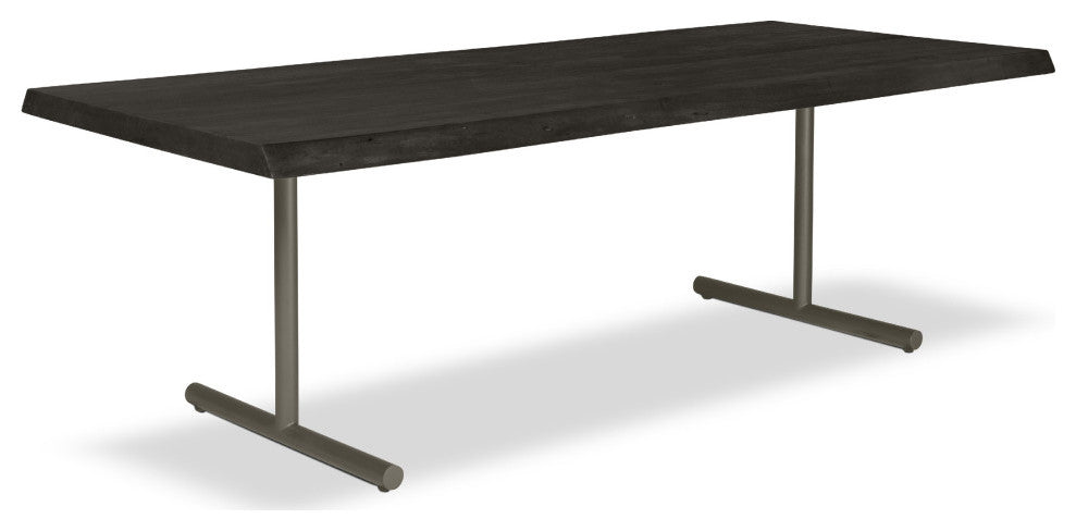 Brooks Dining Table, T Base, 40"x92", Ebonized Top, Pewter Base