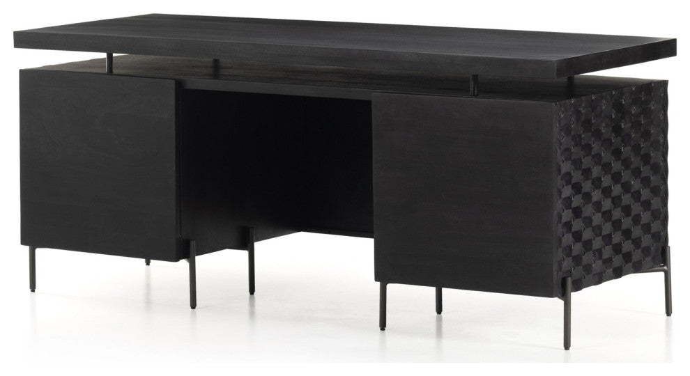 Raffael Desk Carved Black Wash, Black Wash, Gunmetal