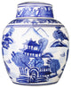 Chinese 9" Ginger Jar, Export Blue and White Porcelain Landscape