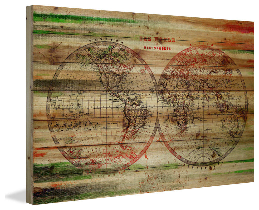 "Varlden" Print on Natural Pine Wood, 45"x30"