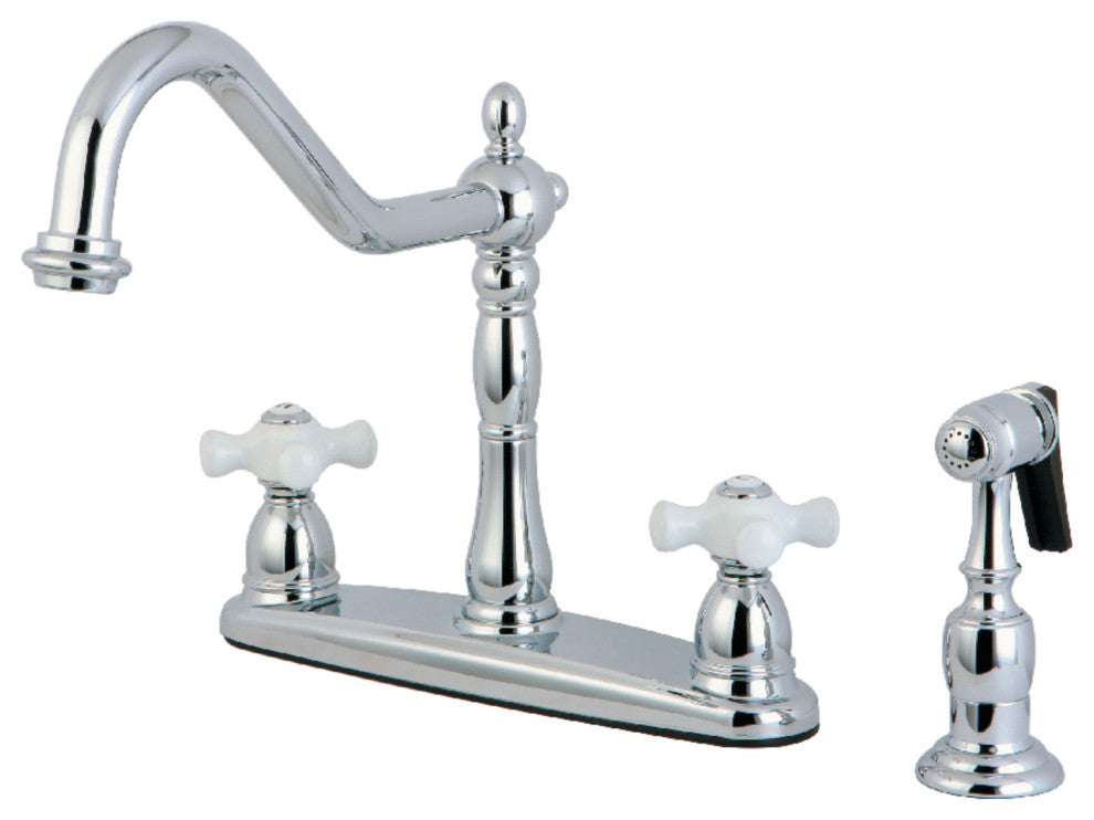 Kingston Brass Centerset Kitchen Faucet With Brass Sprayer, Polished Chrome