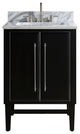 Mason 25" Vanity Combo, Black, Brushed Silver / Natural 1" Carrara White Marble Countertop and Backsplash