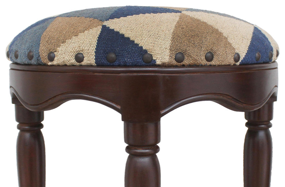 Shabby Chic Kilim Wood Bar Stool Jeffrey 18"x18"x32"