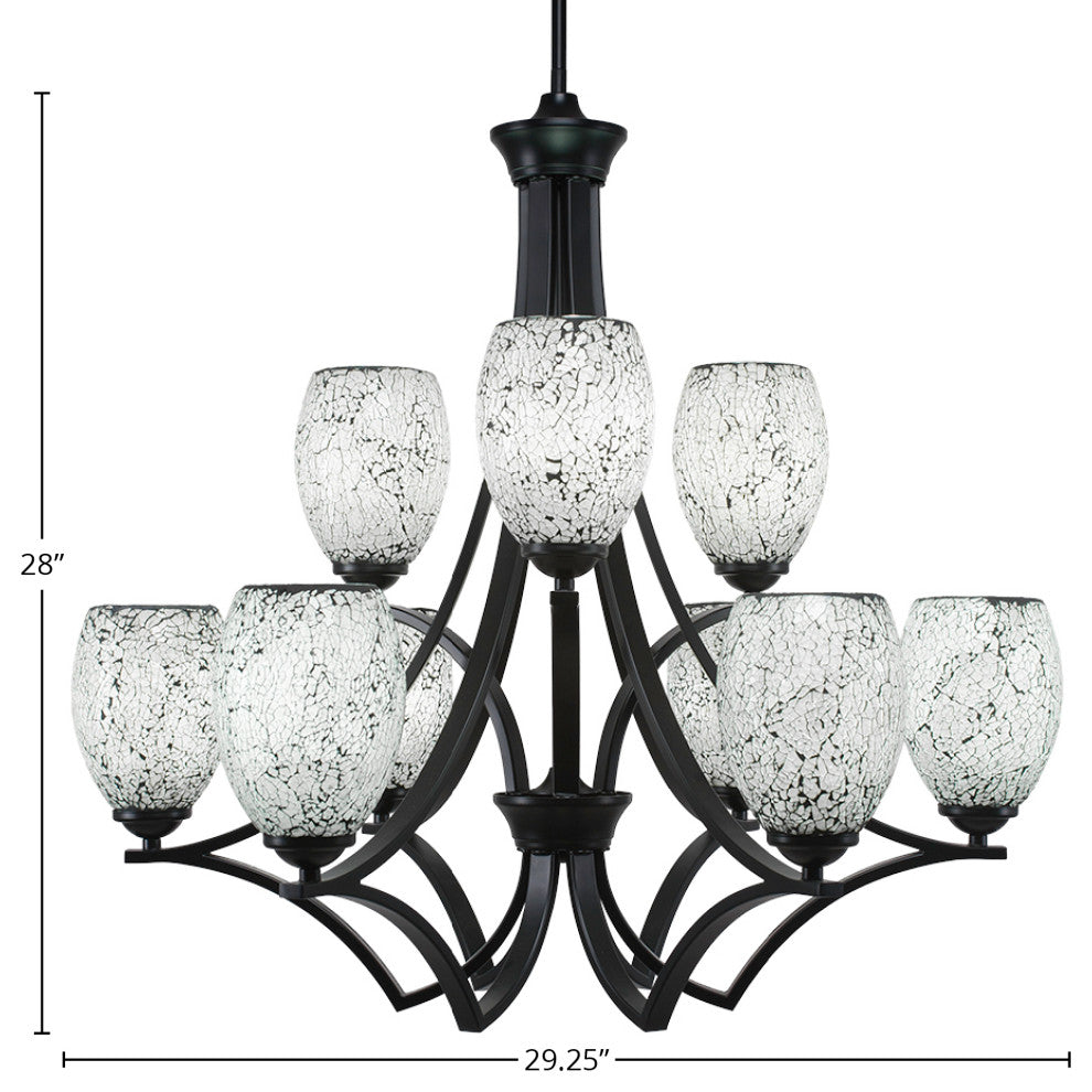 Zilo 9 Light Chandelier, 5" Black Fusion Glass