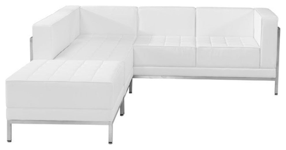 Melrose White Leather Sectional Configuration, 3 Pieces