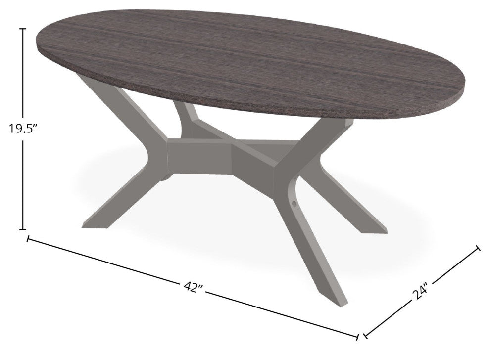 24" x 42" Oval Rustic Outdoor Coffee Table, Warm Gray
