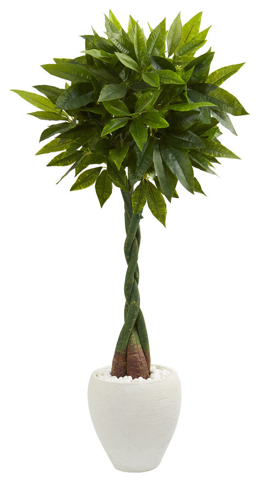 5" Money Artificial Tree, White Oval Planter, Real Touch