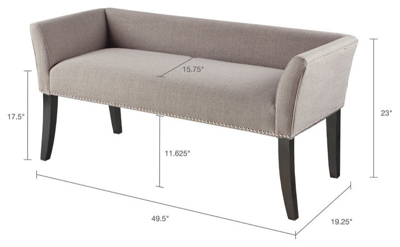 Madison Park Flared Low Arm Low Back Accent Bench Chair, Grey