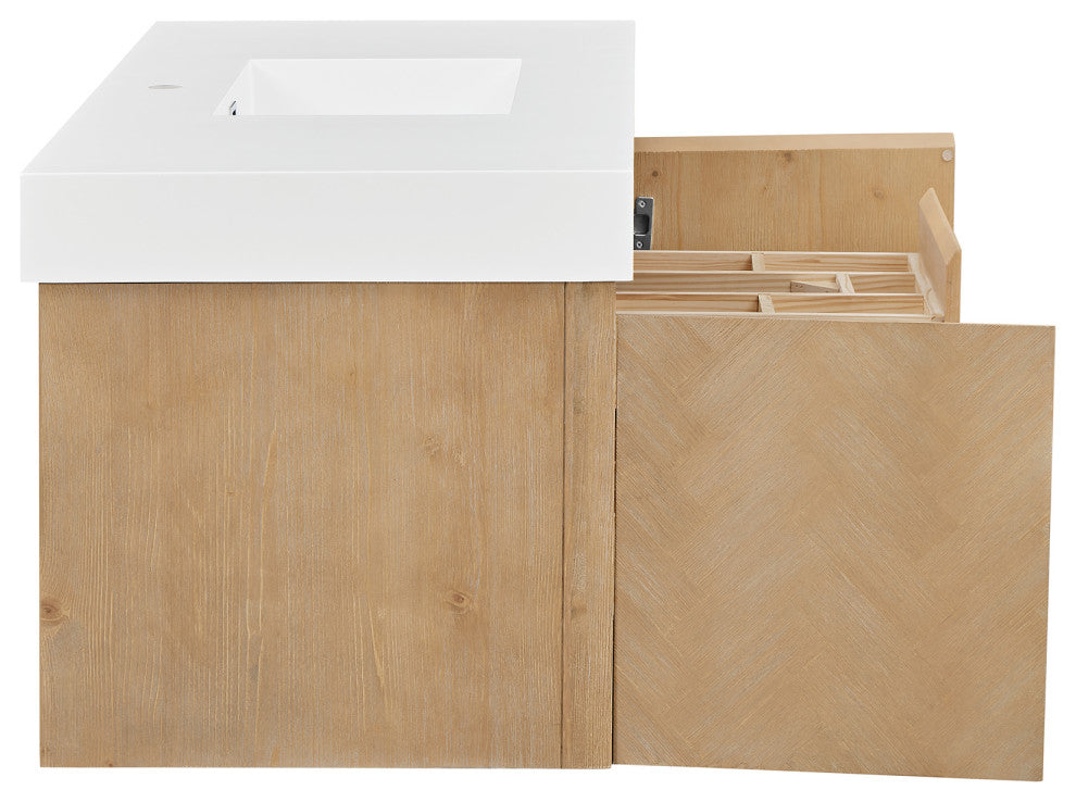 Siena Wall-mounted Single Bath Vanity, Light Brown, 48inch, No Mirror